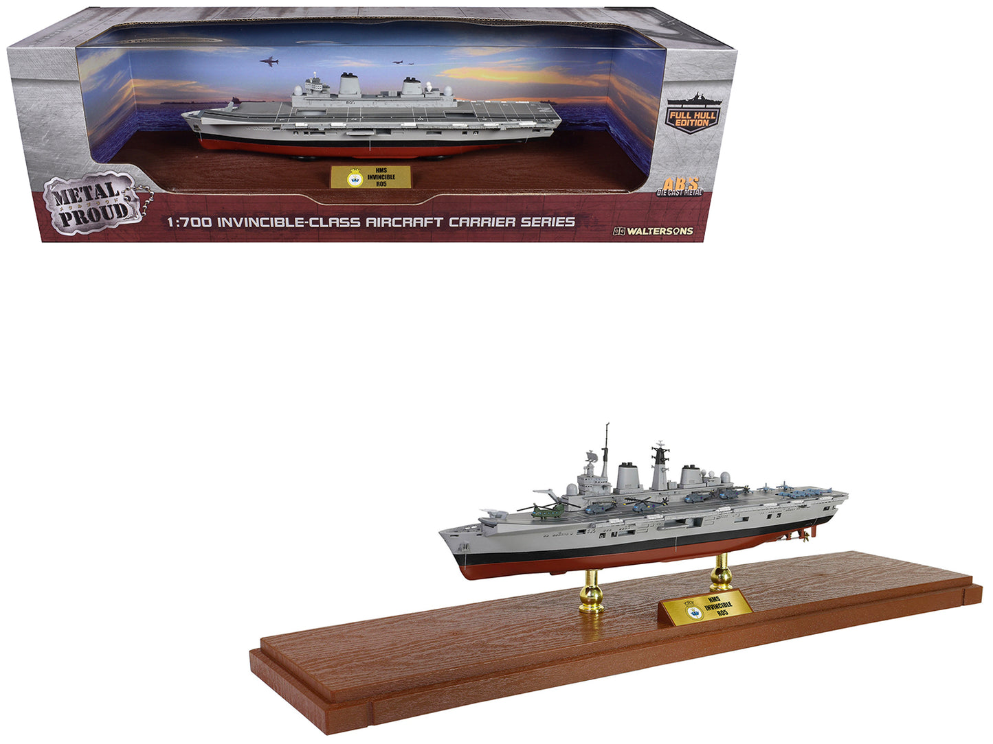 British HMS Invincible (R05) Aircraft Carrier Full-Hull Edition "Falklands War" (1982) British Royal Navy "Battleship" Series 1/700 Diecast Model by Metal Proud