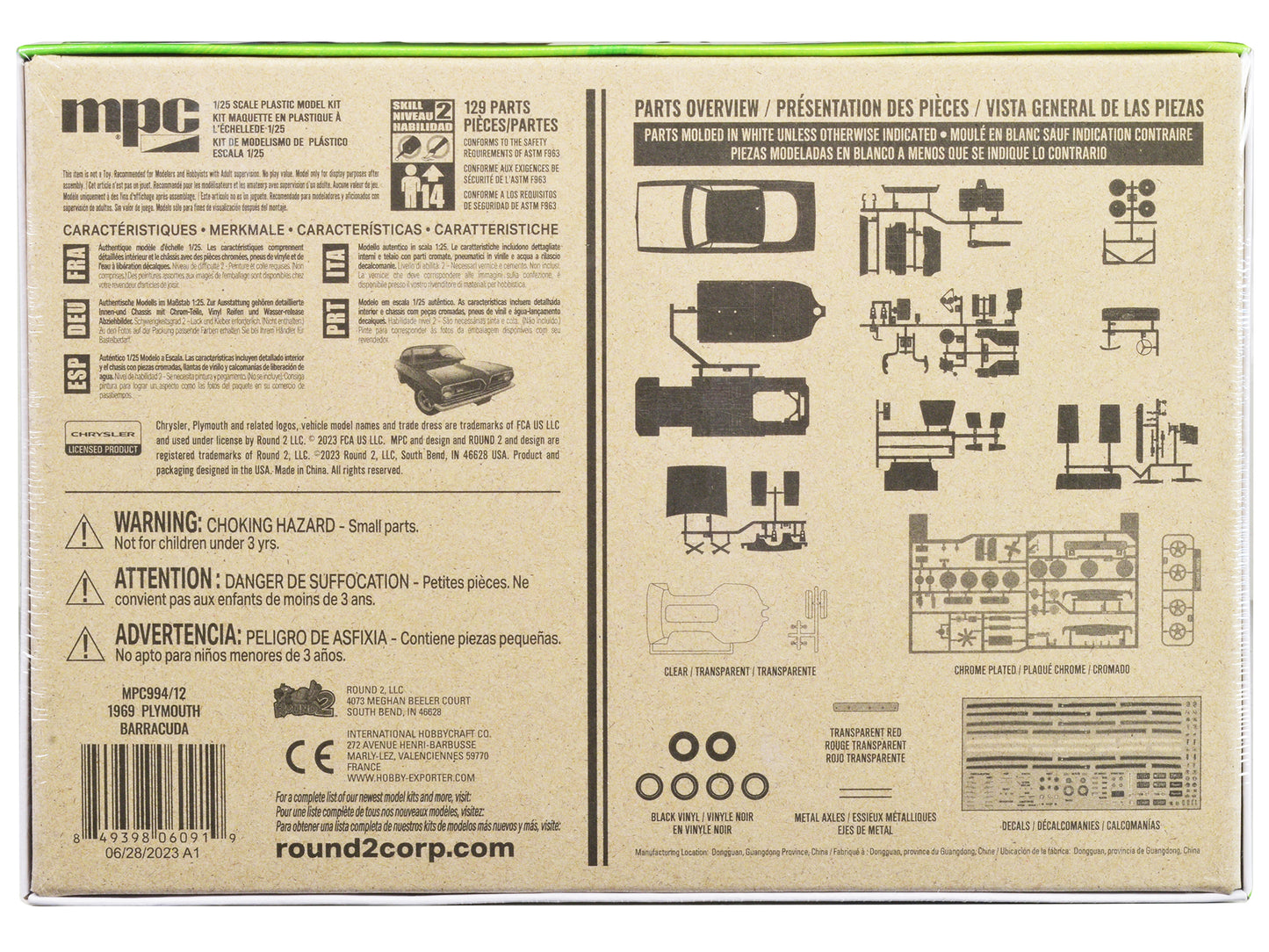 Skill 2 Model Kit 1969 Plymouth Barracuda 3-in-1 Kit 1/25 Scale Model by MPC