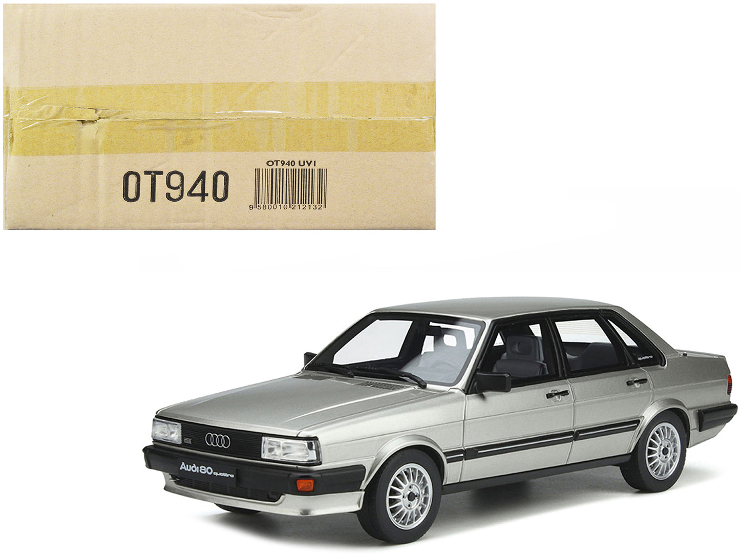 1983 Audi 80 Quattro Zermatt Silver Metallic with Black Stripes Limited Edition to 2000 pieces Worldwide 1/18 Model Car by Otto Mobile