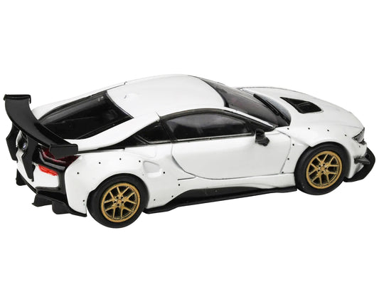 BMW i8 Liberty Walk White with Gold Wheels 1/64 Diecast Model Car by Paragon Models