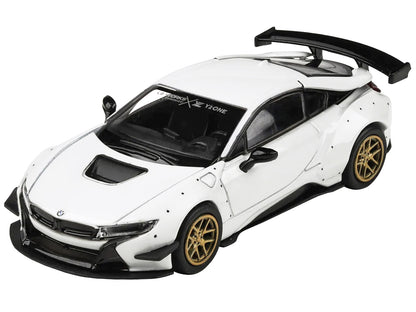 BMW i8 Liberty Walk White with Gold Wheels 1/64 Diecast Model Car by Paragon Models