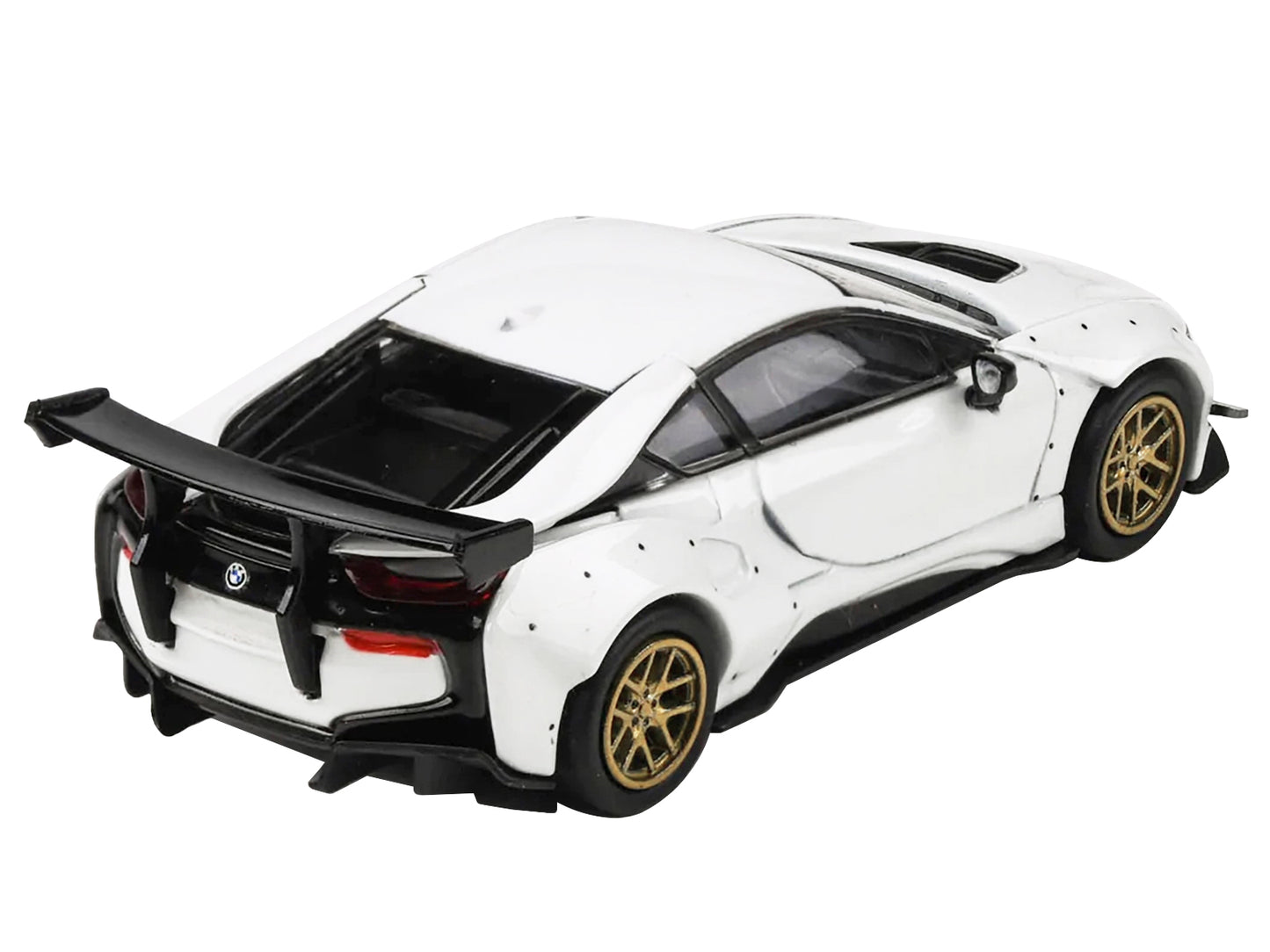 BMW i8 Liberty Walk White with Gold Wheels 1/64 Diecast Model Car by Paragon Models