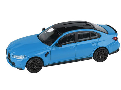 BMW M3 (G80) Miami Blue with Black Top 1/64 Diecast Model Car by Paragon Models