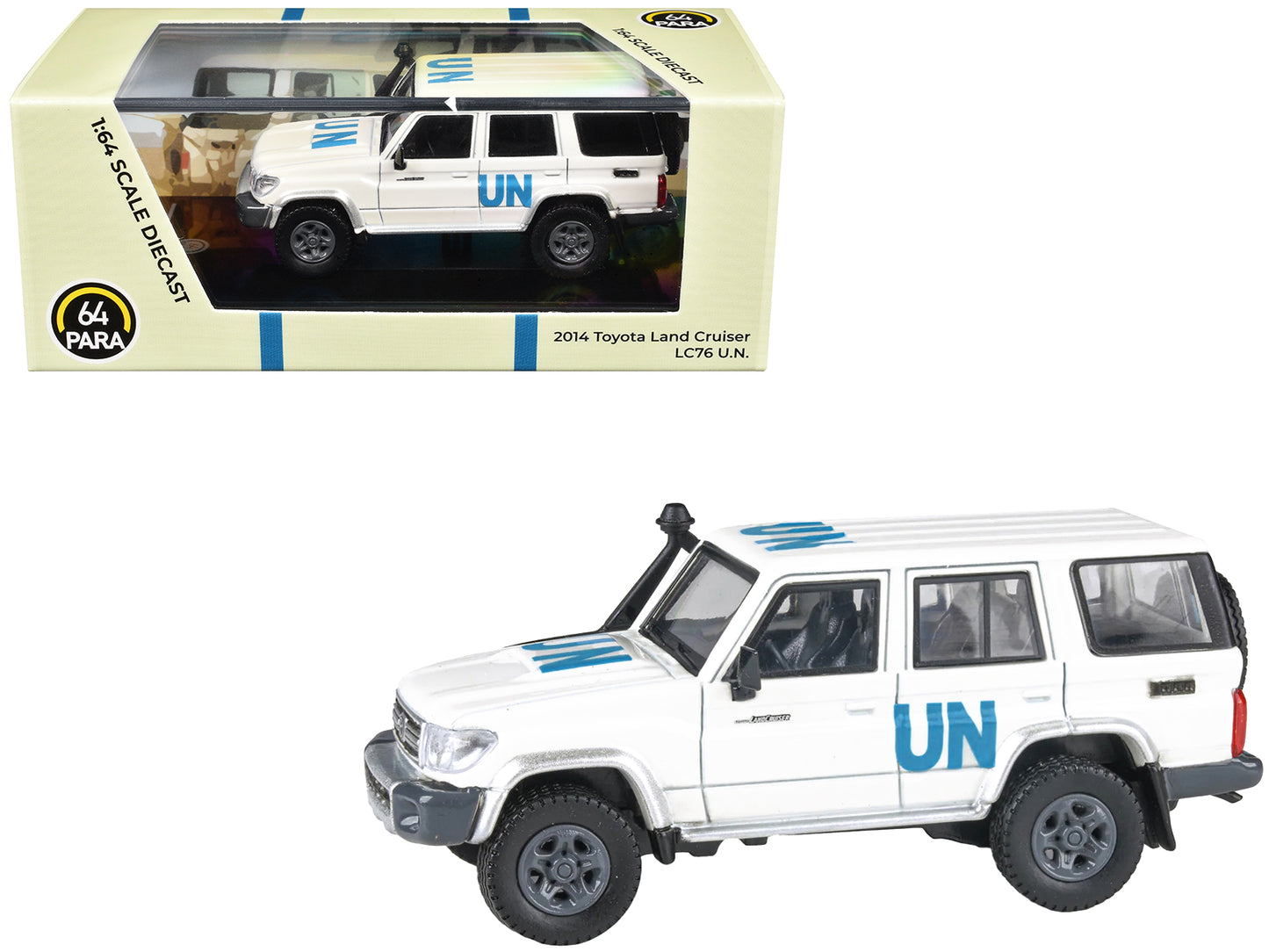 2014 Toyota Land Cruiser LC76 White "United Nations" 1/64 Diecast Model Car by Paragon Models