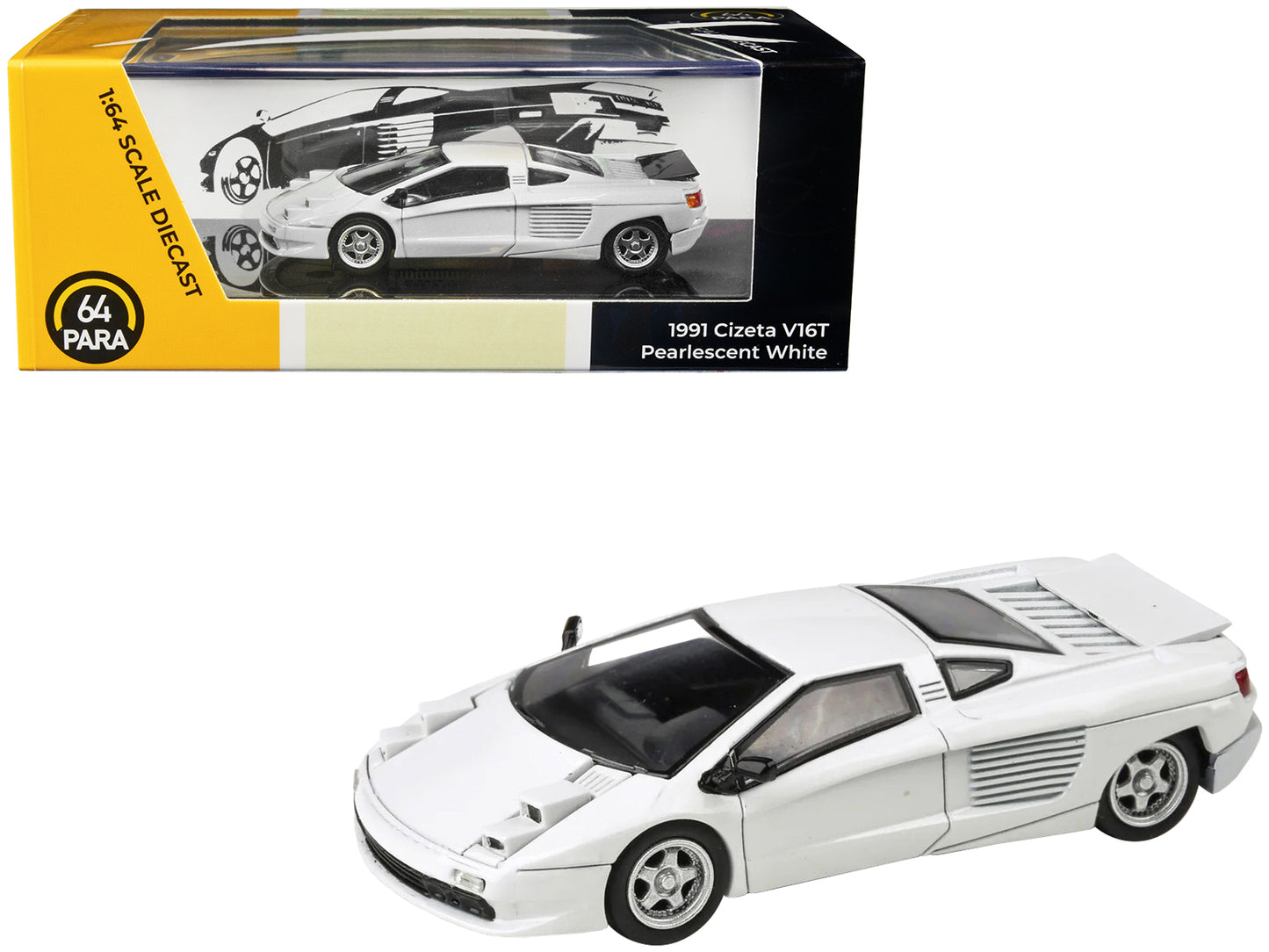 1991 Cizeta V16T Pearlescent White Metallic 1/64 Diecast Model Car by Paragon Models