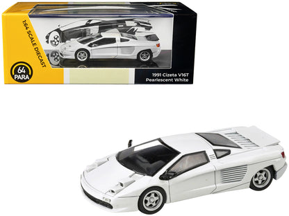 1991 Cizeta V16T Pearlescent White Metallic 1/64 Diecast Model Car by Paragon Models