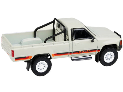 1984 Toyota Hilux Single Cab Pickup Truck White with Stripes 1/64 Diecast Model Car by Paragon Models