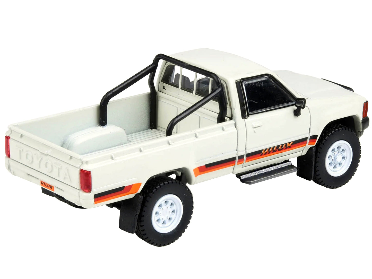 1984 Toyota Hilux Single Cab Pickup Truck White with Stripes 1/64 Diecast Model Car by Paragon Models