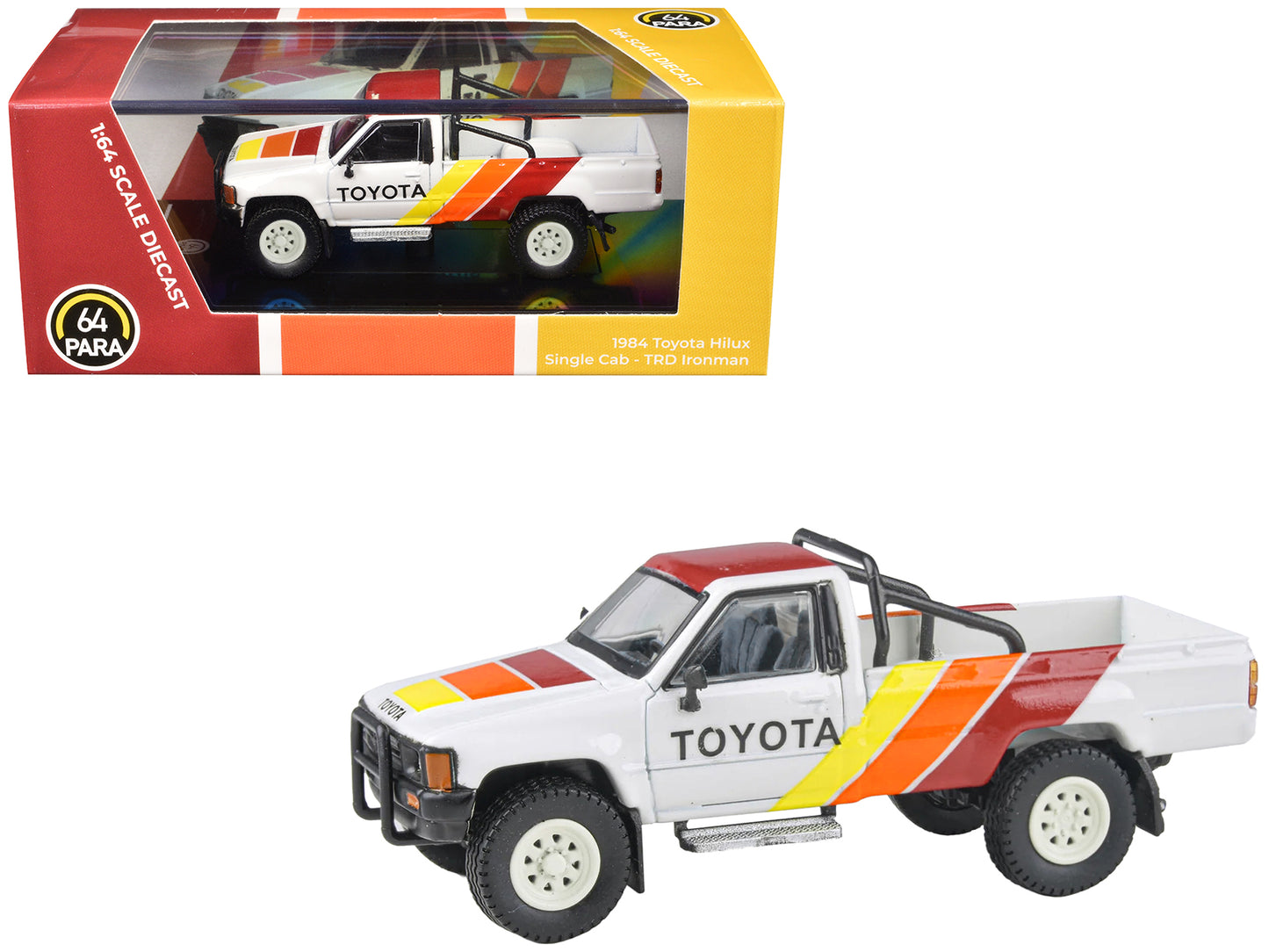 1984 Toyota Hilux Pickup Truck White with Stripes "TRD Ironman" 1/64 Diecast Model Car by Paragon Models