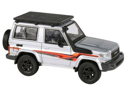 2014 Toyota Land Cruiser LC 71 Silver Metallic with Graphics 1/64 Diecast Model Car by Paragon Models