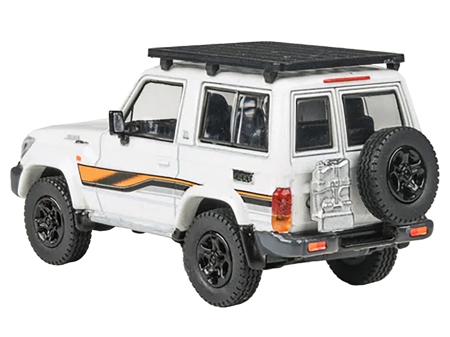 2023 Toyota Land Cruiser 71 White "70th Anniversary" with Stripes and Roofrack 1/64 Diecast Model Car by Paragon Models