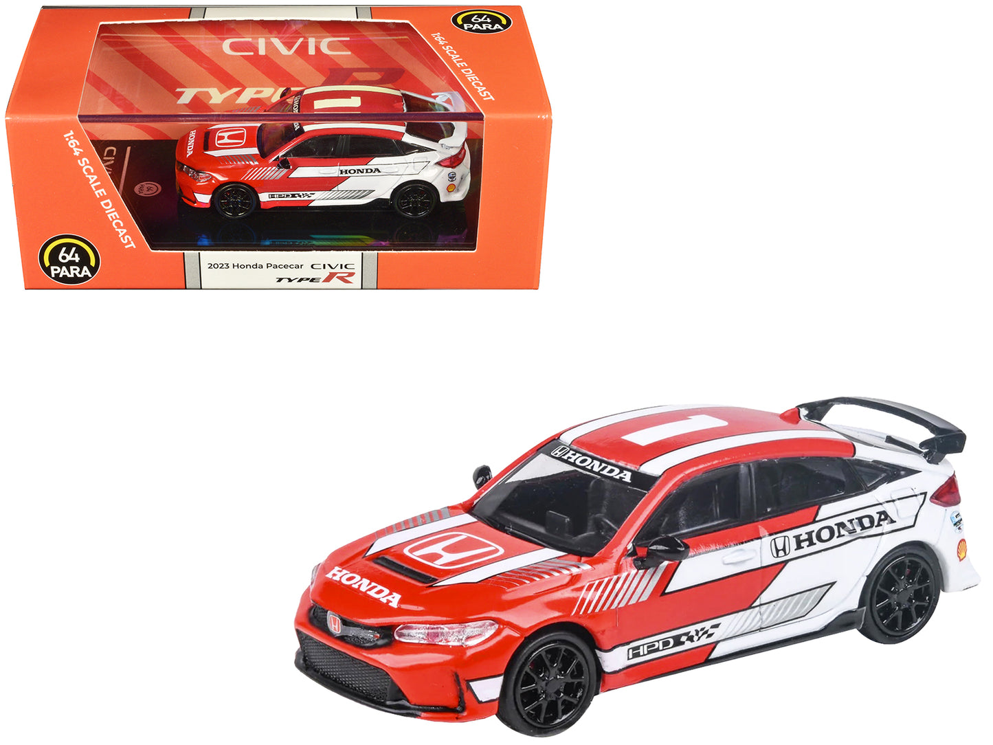 2023 Honda Civic Type R FL5 Red and White "Indycar Pace Car" 1/64 Diecast Model Car by Paragon Models