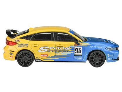 2023 Honda Civic Type R FL5 #95 "Spoon Sports Livery" Blue and Yellow 1/64 Diecast Model Car by Paragon Models