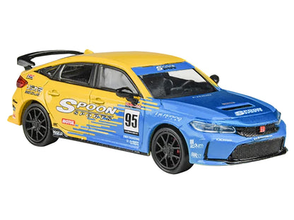 2023 Honda Civic Type R FL5 #95 "Spoon Sports Livery" Blue and Yellow 1/64 Diecast Model Car by Paragon Models