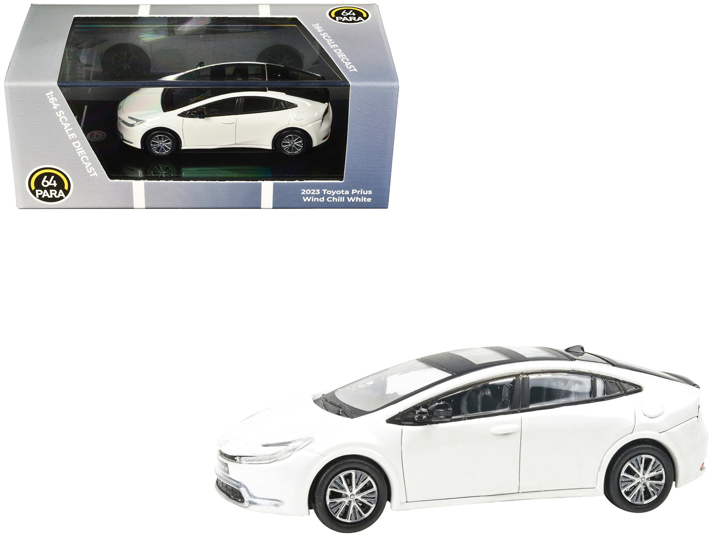 2023 Toyota Prius Wind Chill White Metallic with Black Top and Sun Roof and Sun Roof 1/64 Diecast Model Car by Paragon Models