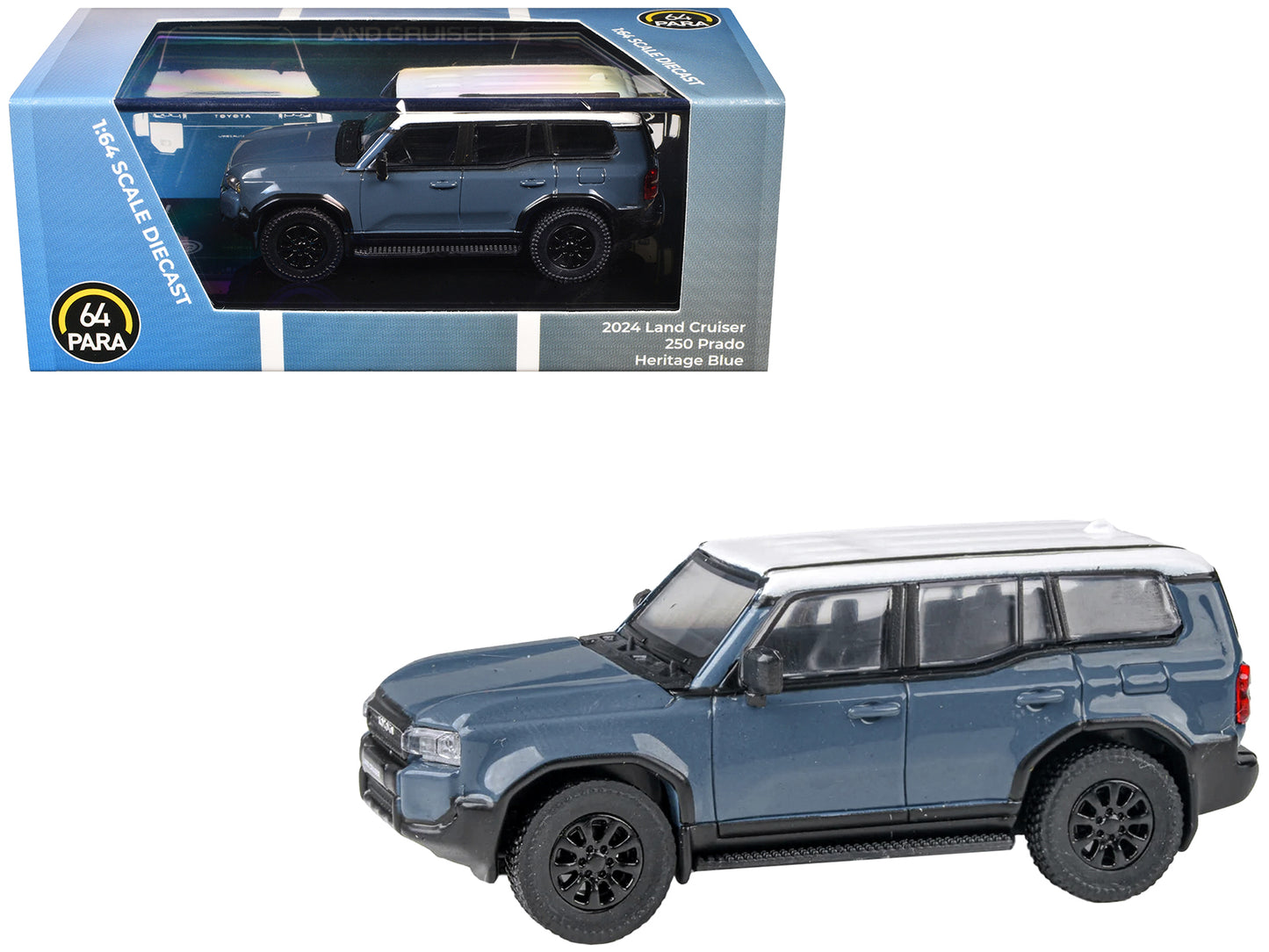 2024 Toyota Land Cruiser 250 Prado Heritage Blue with White Top 1/64 Diecast Model Car by Paragon Models