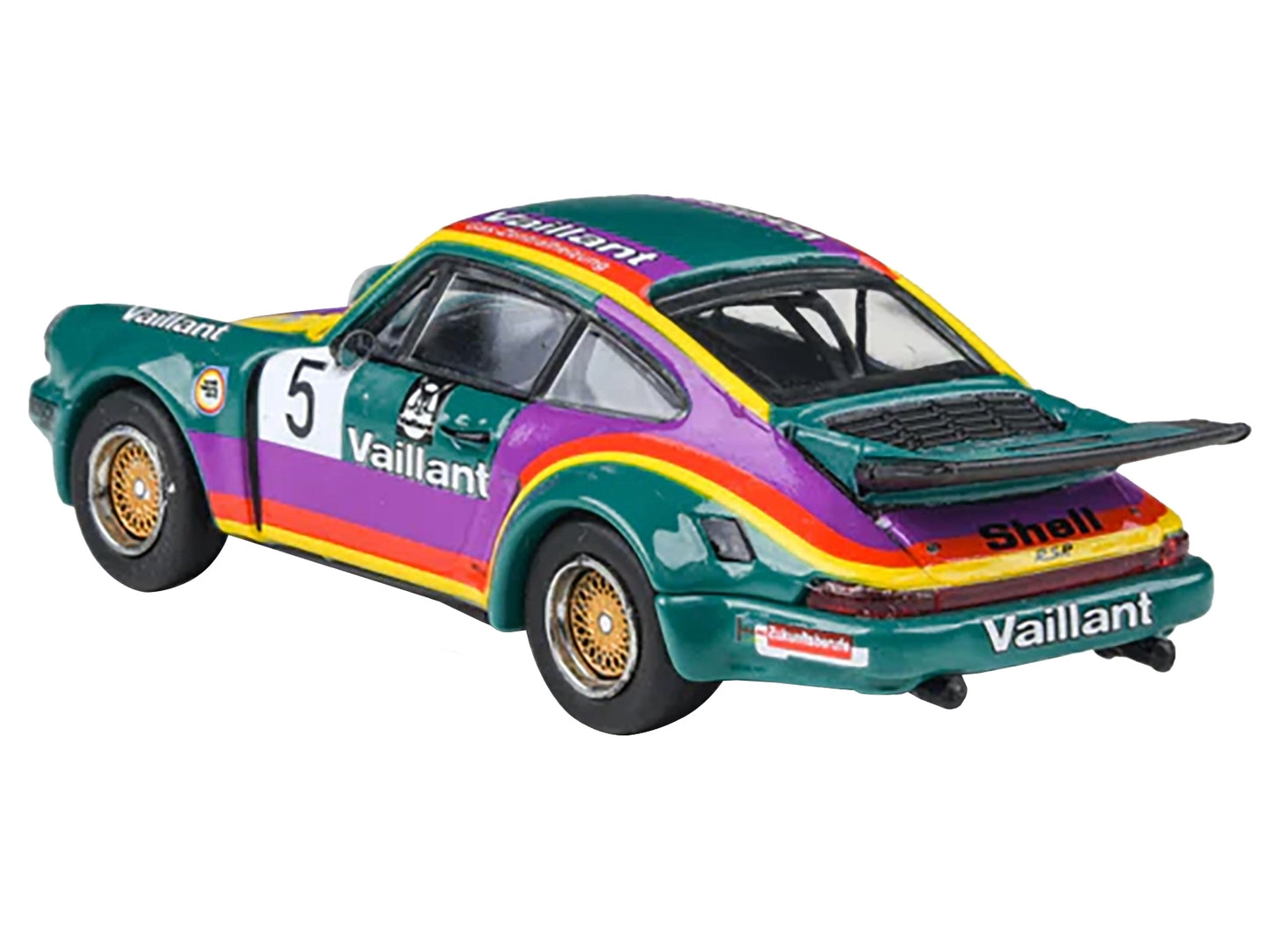 1975 Porsche 911 Carrera RSR 3.0 #5 "Kremer Racing - Vaillant" Green with Stripes 1/64 Diecast Model Car by Paragon Models