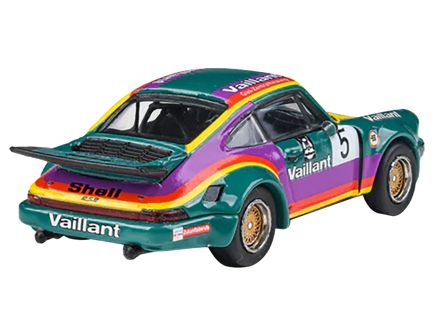 1975 Porsche 911 Carrera RSR 3.0 #5 "Kremer Racing - Vaillant" Green with Stripes 1/64 Diecast Model Car by Paragon Models