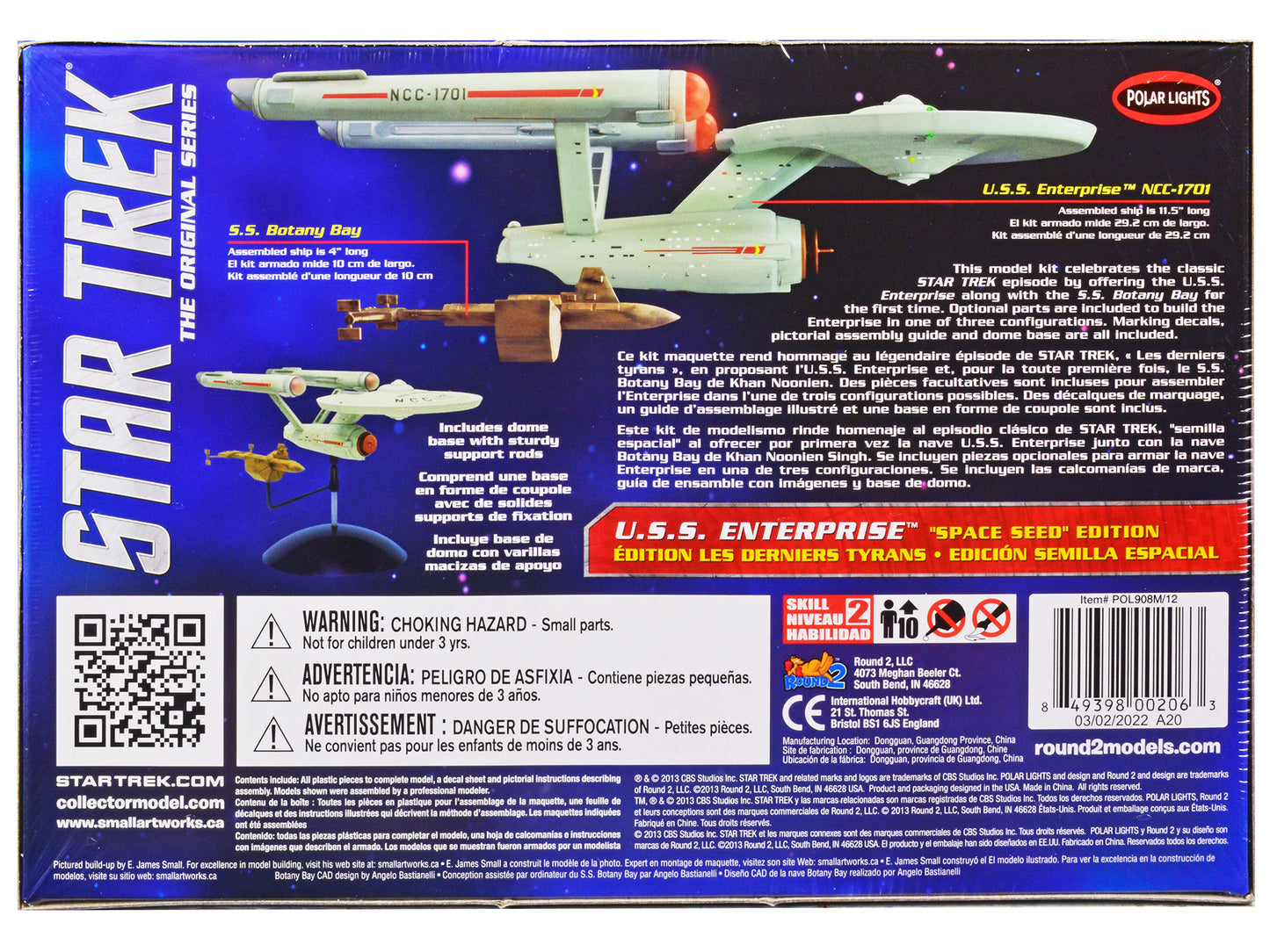 Skill 2 Model Kit Star Trek U.S.S. Enterprise and S.S. Botany Bay "The Original Series" "Space Seed" Edition Snap-Together 1/1000 Scale Model by Polar Lights