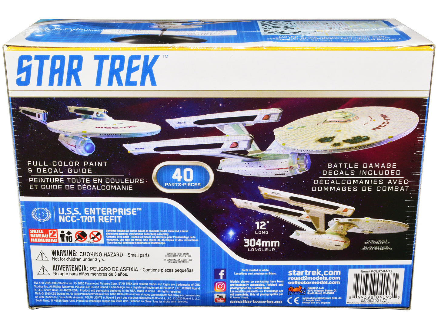 Skill 2 Snap Model Kit U.S.S. Enterprise NCC-1701 Refit Spaceship "Star Trek II: The Wrath of Khan" (1982) Movie 1/1000 Scale Model by Polar Lights