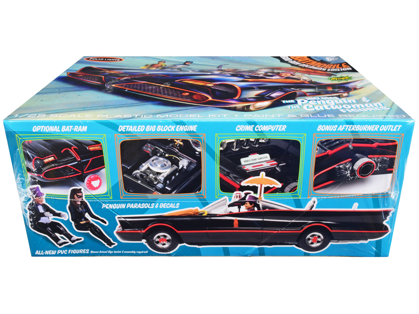 Skill 2 Model Kit 1966 Batmobile "Bad Guy Getaway Edition" with Penguin and Catwoman Figures "Batman" (1966-1968) TV Series 1/25 Scale Model by Polar Lights