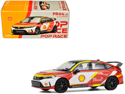 Honda Civic Type R FL5 "Shell Oil" Red and White with Graphics 1/64 Diecast Model Car by Pop Race