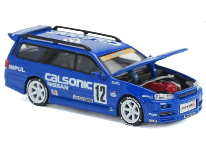 Nissan GT-R Stagea R34 RHD (Right Hand Drive) #12 "Calsonic" Blue 1/64 Diecast Model Car by Pop Race