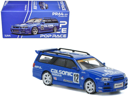 Nissan GT-R Stagea R34 RHD (Right Hand Drive) #12 "Calsonic" Blue 1/64 Diecast Model Car by Pop Race