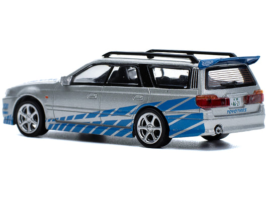 Nissan GT-R Stagea R34 RHD (Right Hand Drive) Silver Metallic with Blue Stripes 1/64 Diecast Model Car by Pop Race