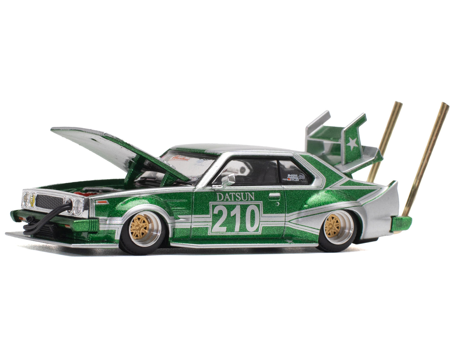 Skyline C210 Kaido Racer "Bosozoku Style" RHD (Right Hand Drive) #210 Green and Silver 1/64 Diecast Model Car by Pop Race