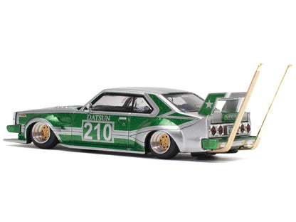 Skyline C210 Kaido Racer "Bosozoku Style" RHD (Right Hand Drive) #210 Green and Silver 1/64 Diecast Model Car by Pop Race