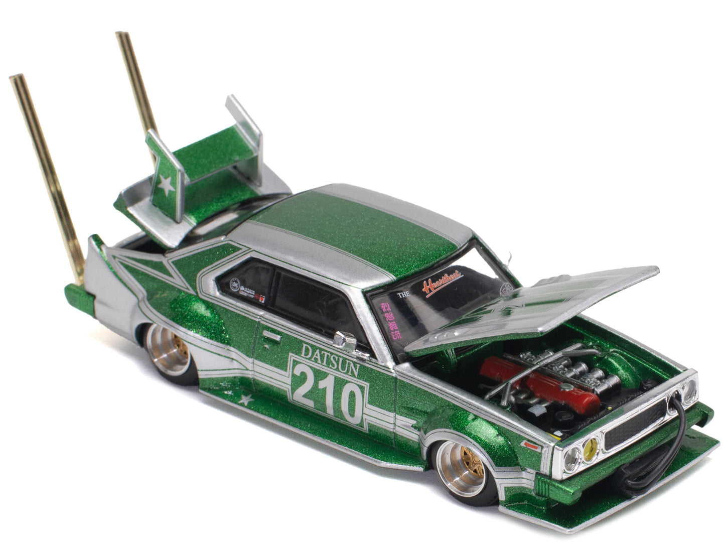 Skyline C210 Kaido Racer "Bosozoku Style" RHD (Right Hand Drive) #210 Green and Silver 1/64 Diecast Model Car by Pop Race