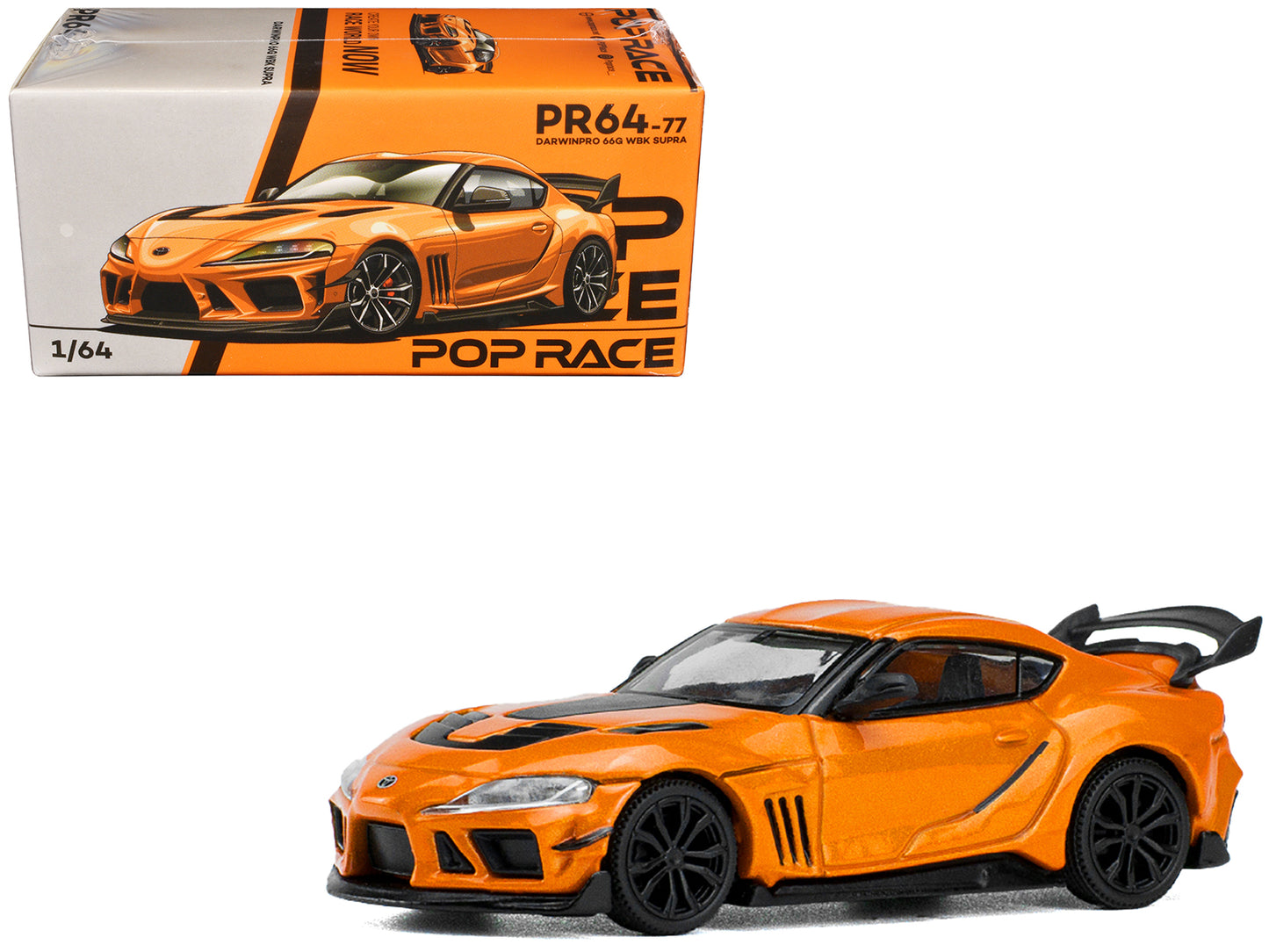 Toyota Supra "DarwinPro 66G WBK" Orange Metallic 1/64 Diecast Model Car by Pop Race