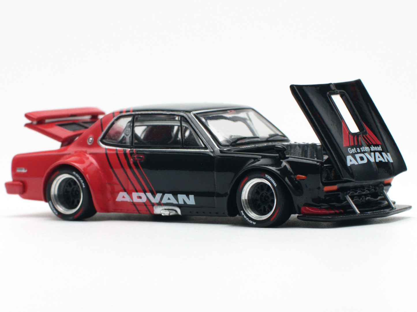 Skyline GT-R V8 Drift "Hakosuka" RHD (Right Hand Drive) "Advan" Black and Red 1/64 Diecast Model Car by Pop Race