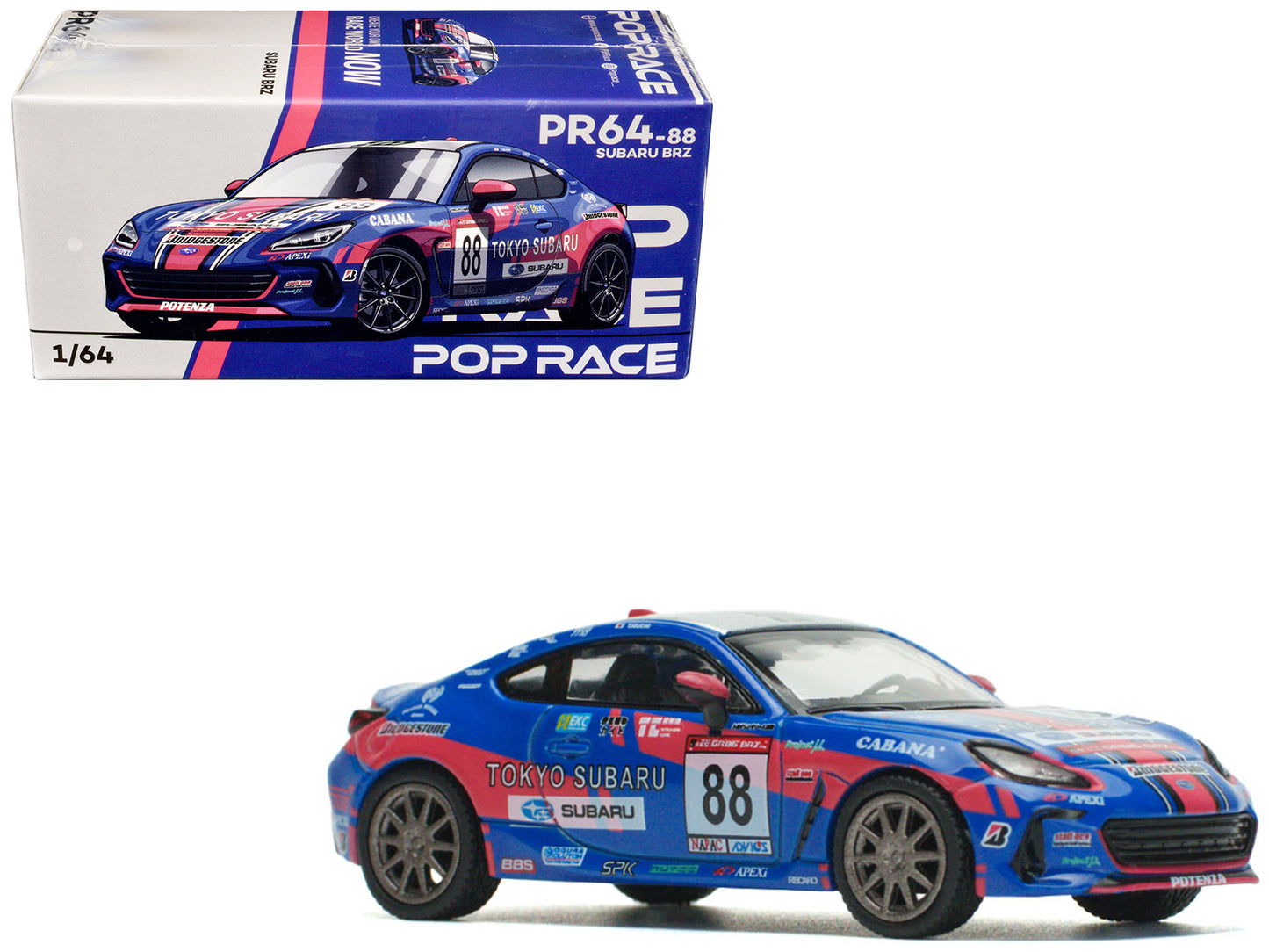 Subaru BRZ #88 Blue with Graphics "Tokyo Subaru Racing" 1/64 Diecast Model Car by Pop Race