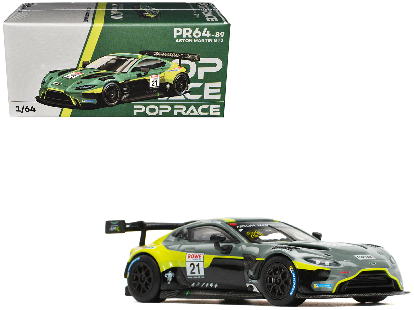 Aston Martin GT3 #21 Green Metallic "N24 2024" 1/64 Diecast Model Car by Pop Race