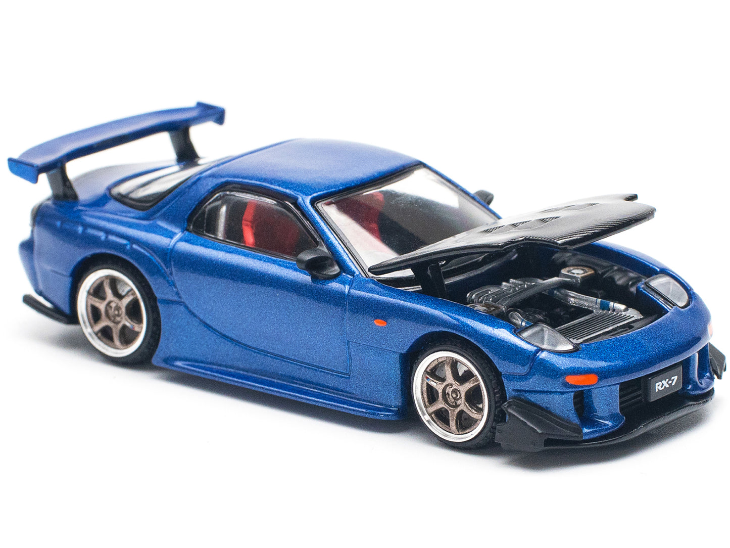 Mazda RX7 (FD) "RE Amemiya" RHD (Right Hand Drive) Blue Metallic with Carbon Top 1/64 Diecast Model Car by Pop Race