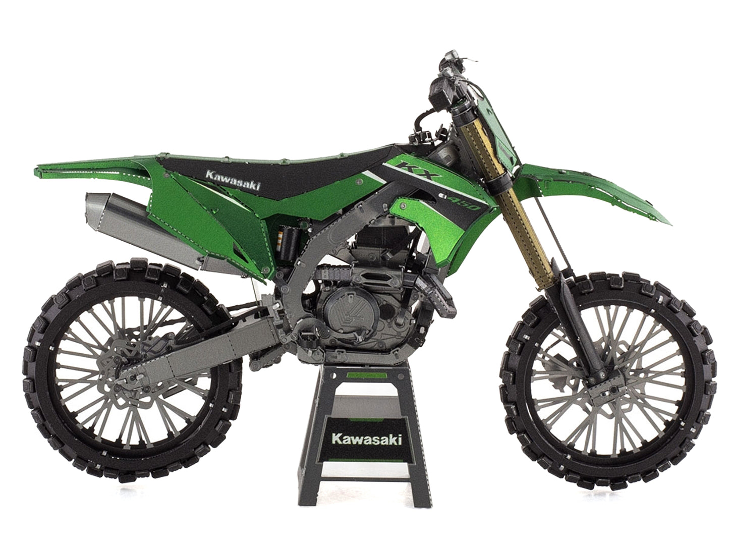 Model Kit Kawasaki KX450 Off-Road Motorcycle Green (Challenging Difficulty) Steel Model by Metal Earth