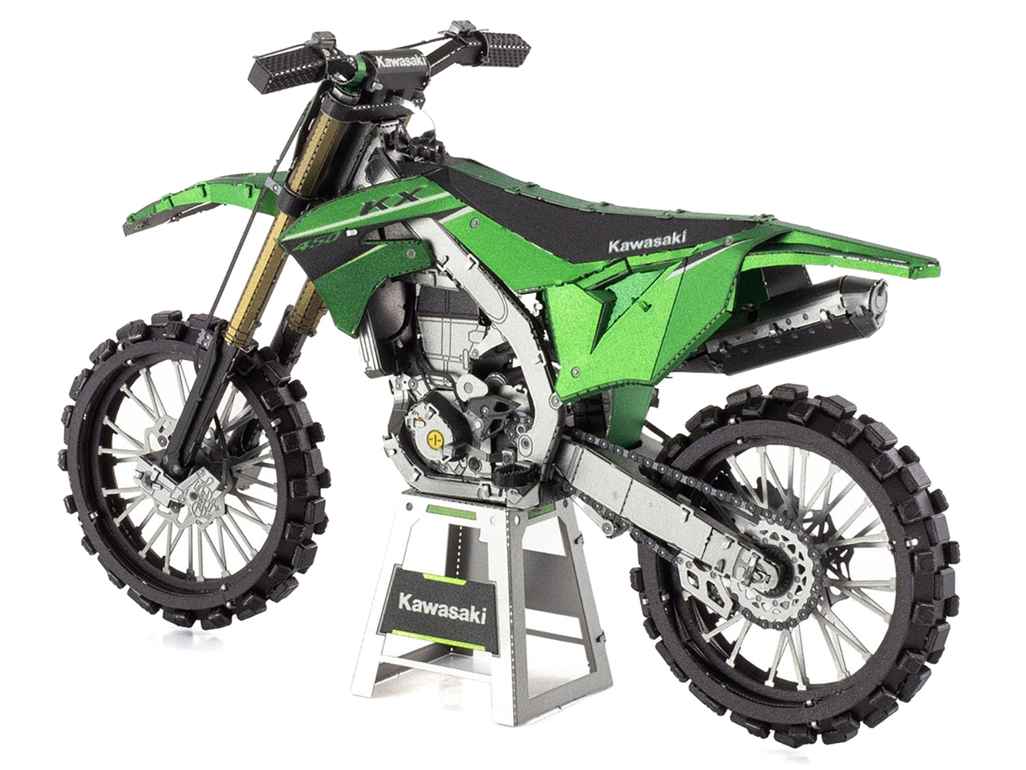 Model Kit Kawasaki KX450 Off-Road Motorcycle Green (Challenging Difficulty) Steel Model by Metal Earth