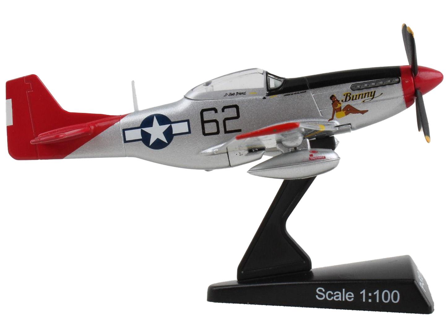 North American P-51D Mustang Fighter Aircraft #62 "Bunny" United States Army Air Force 1/100 Diecast Model Airplane by Postage Stamp