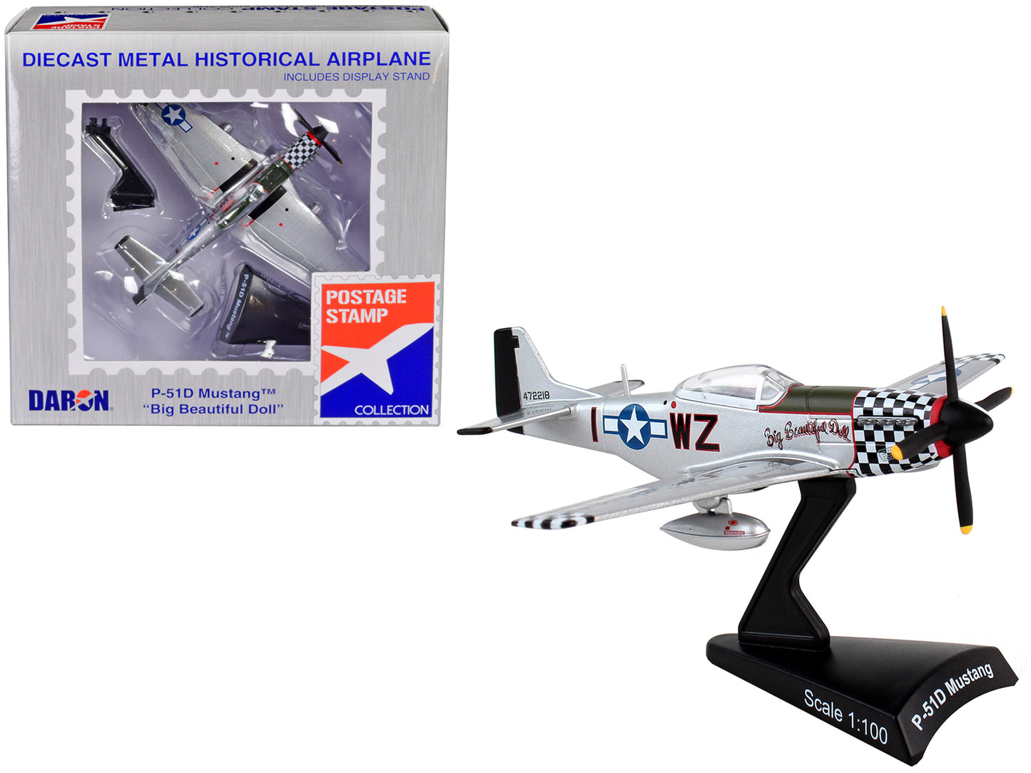 North American P-51D Mustang Fighter Aircraft "Big Beautiful Doll" United States Army Air Forces 1/100 Diecast Model Airplane by Postage Stamp