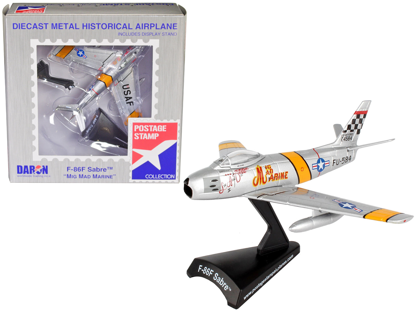 North American F-86F Sabre Fighter Aircraft "Mig Mad Marine" United States Air Force 1/110 Diecast Model Airplane by Postage Stamp