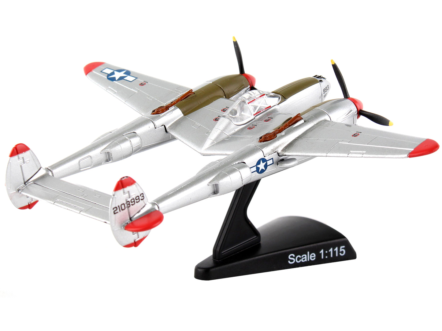 Lockheed P-38J Lightning Fighter Aircraft "Marge" Pilot Richard Ira "Dick" Bong - United States Air Force 1/115 Diecast Model Airplane by Postage Stamp