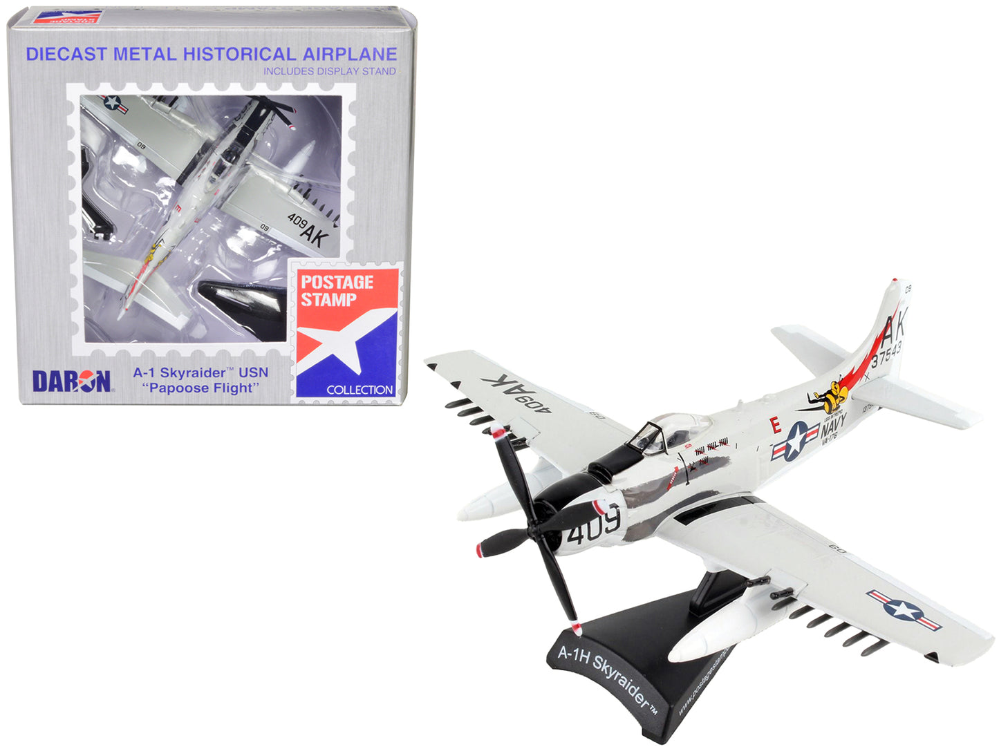 Douglas A-1 Skyraider Aircraft "Papoose Flight" United States Navy 1/110 Diecast Model Airplane by Postage Stamp