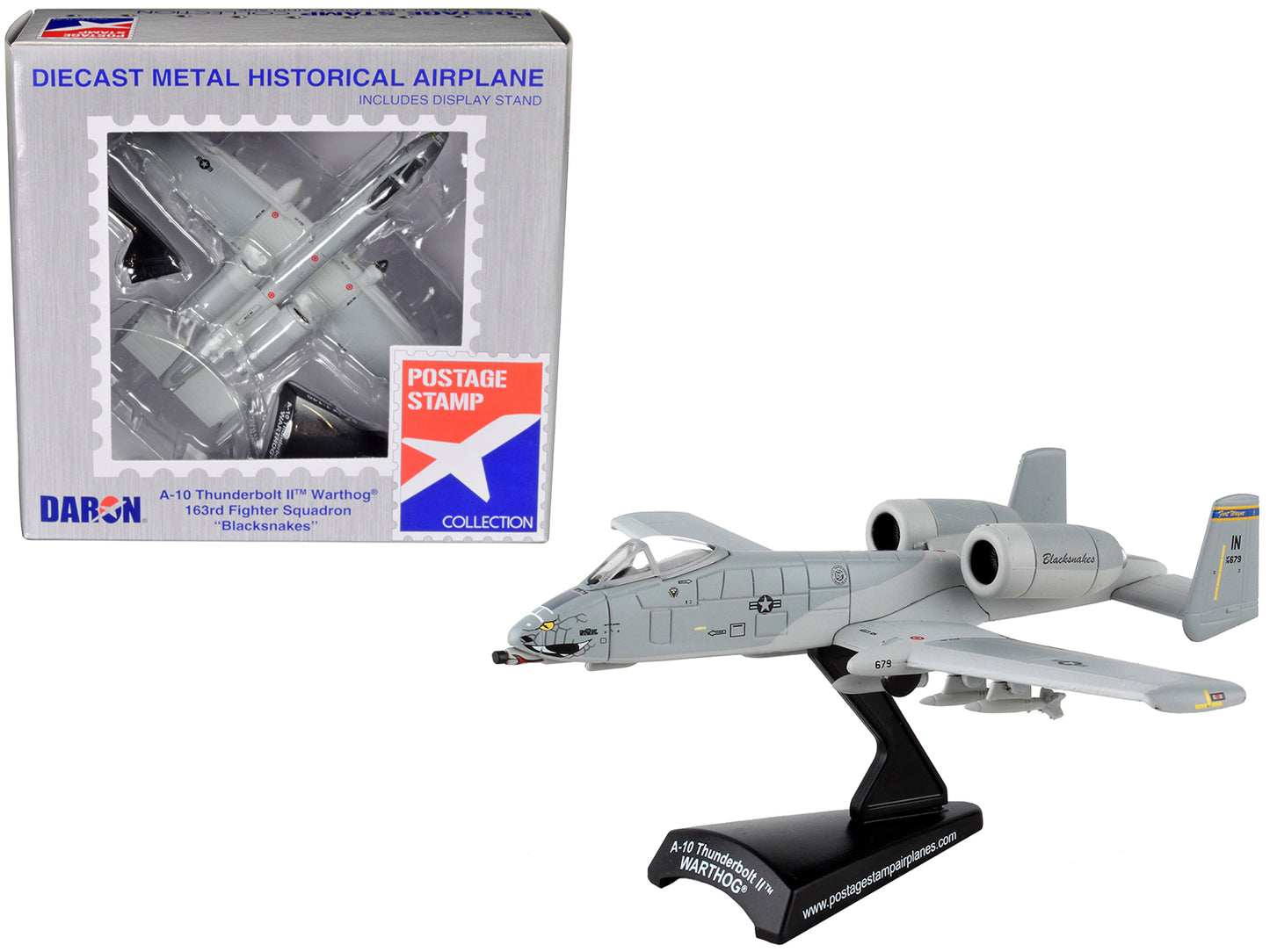 Fairchild Republic A-10 Thunderbolt II Warthog Aircraft "163rd Fighter Squadron Blacksnakes" United States Air Force 1/140 Diecast Model Airplane by Postage Stamp