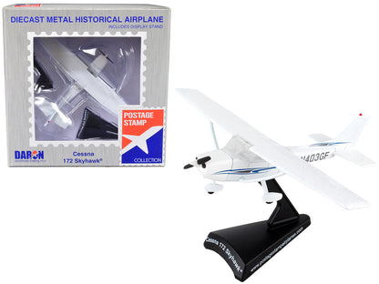 Cessna 172 Skyhawk Light Aircraft "N403GF" White 1/87 (HO) Diecast Model Airplane by Postage Stamp