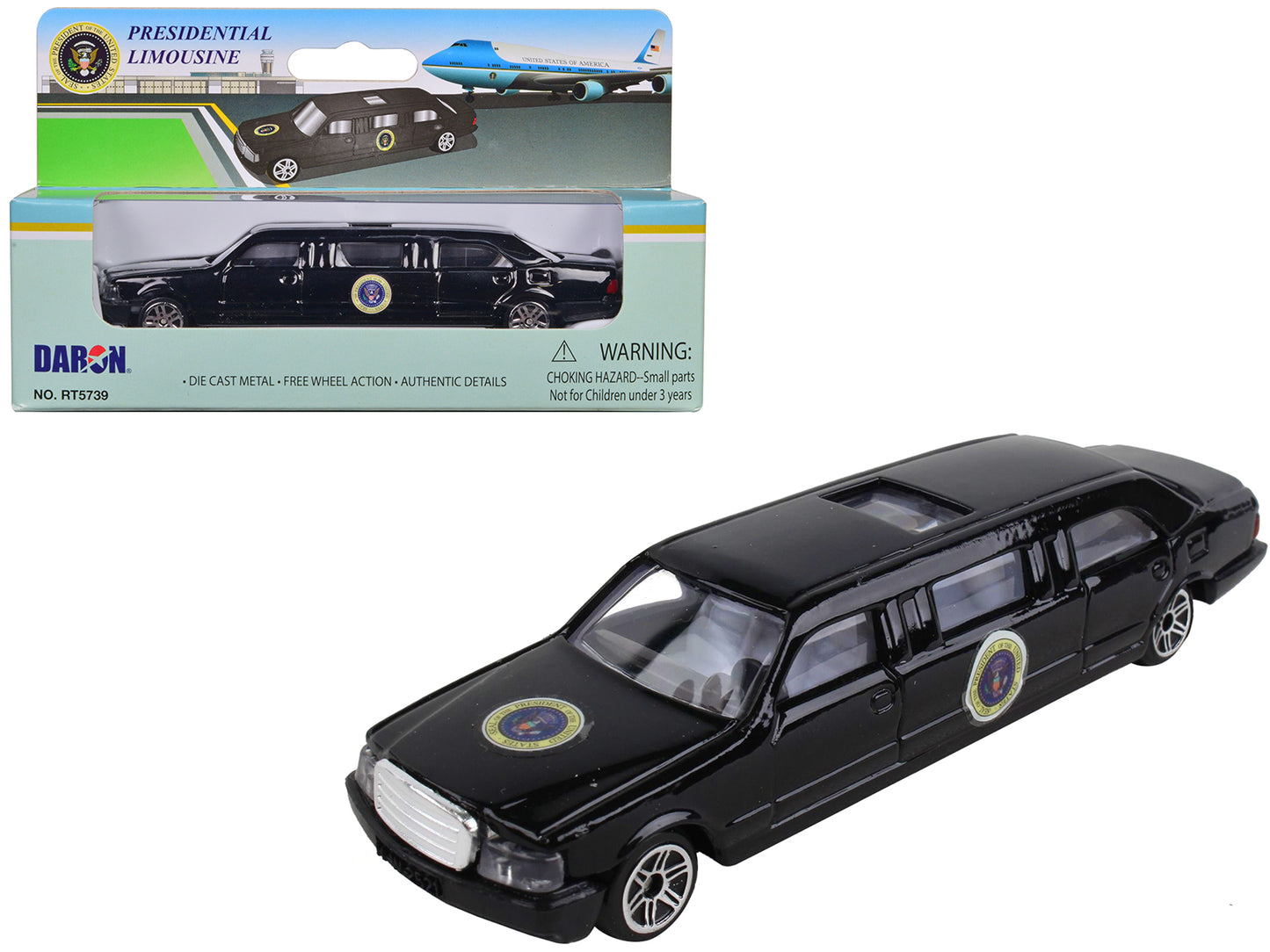 Presidential Limousine Black with Sunroof "United States President" Diecast Model by Daron