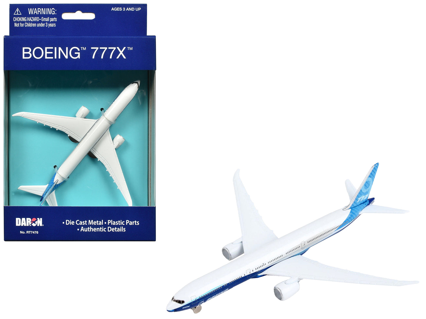 Boeing 777X Commercial Aircraft "Corporate Livery" White and Blue Diecast Model Airplane by Daron