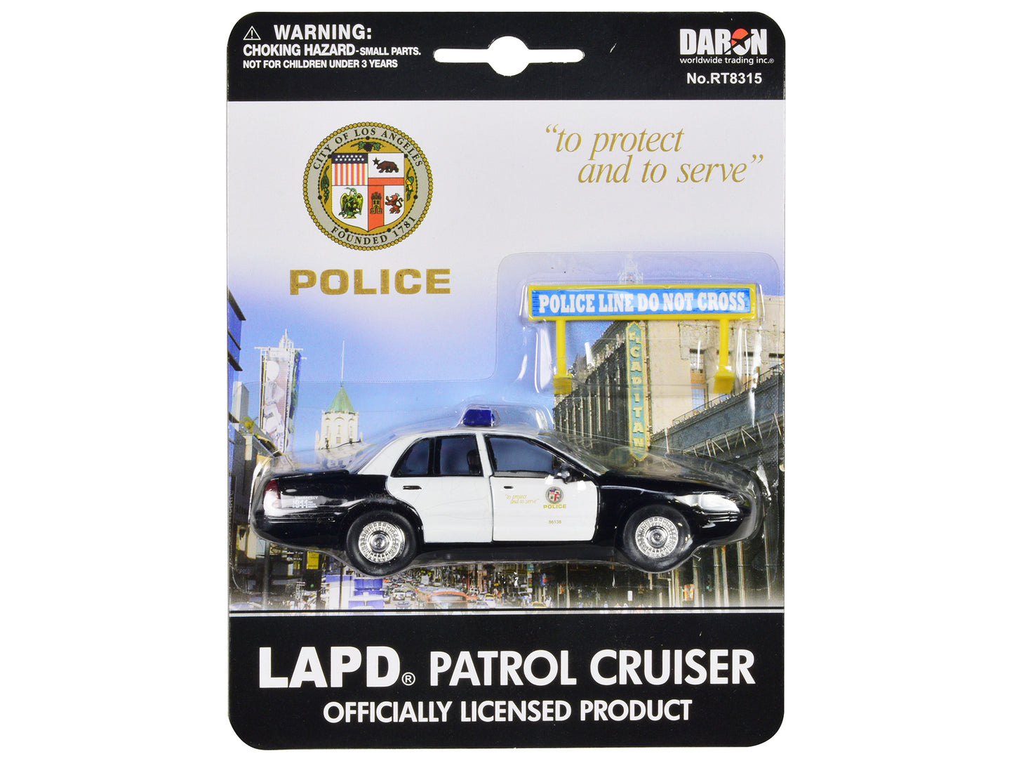 Ford Crown Victoria Police Cruiser Black and White "Los Angeles Police Department" with Police Sign Diecast Model by Daron