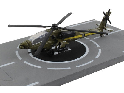 Boeing AH-64 Apache Helicopter Olive Drab "United States Army" with Runway Section Diecast Model by Runway24